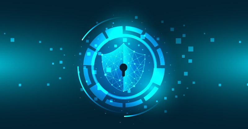 A digital shield symbolizes network security
