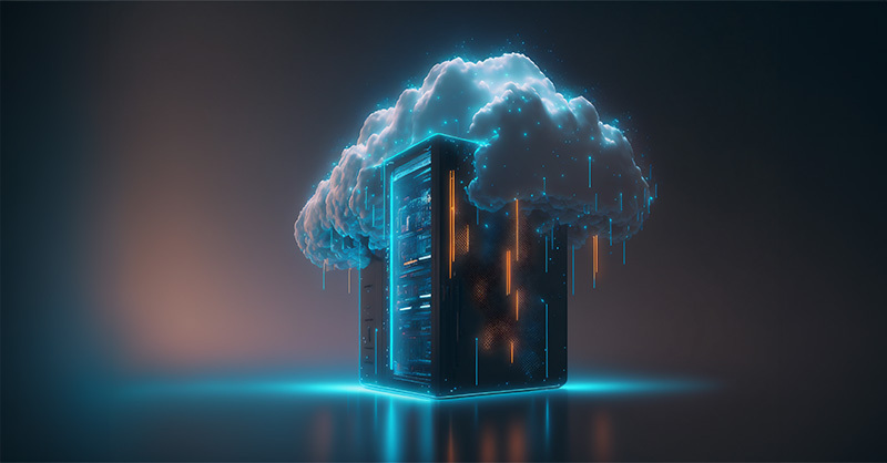 A server that has a cloud over it, representing a cloud landscape