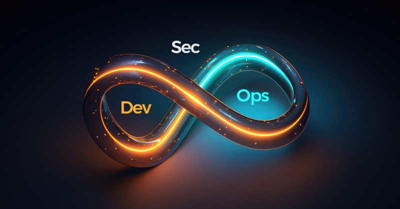 An interlocking loop with sections labeled Development, Security, and Operations, representing the continuous cycle of DevSecOps.